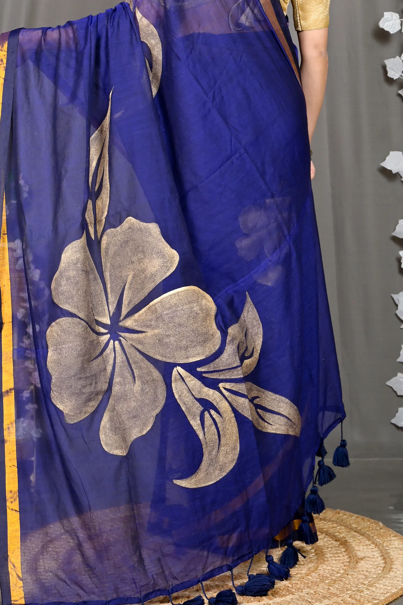 Blue Cotton Blended Soura Printed Handloom Saree (602)